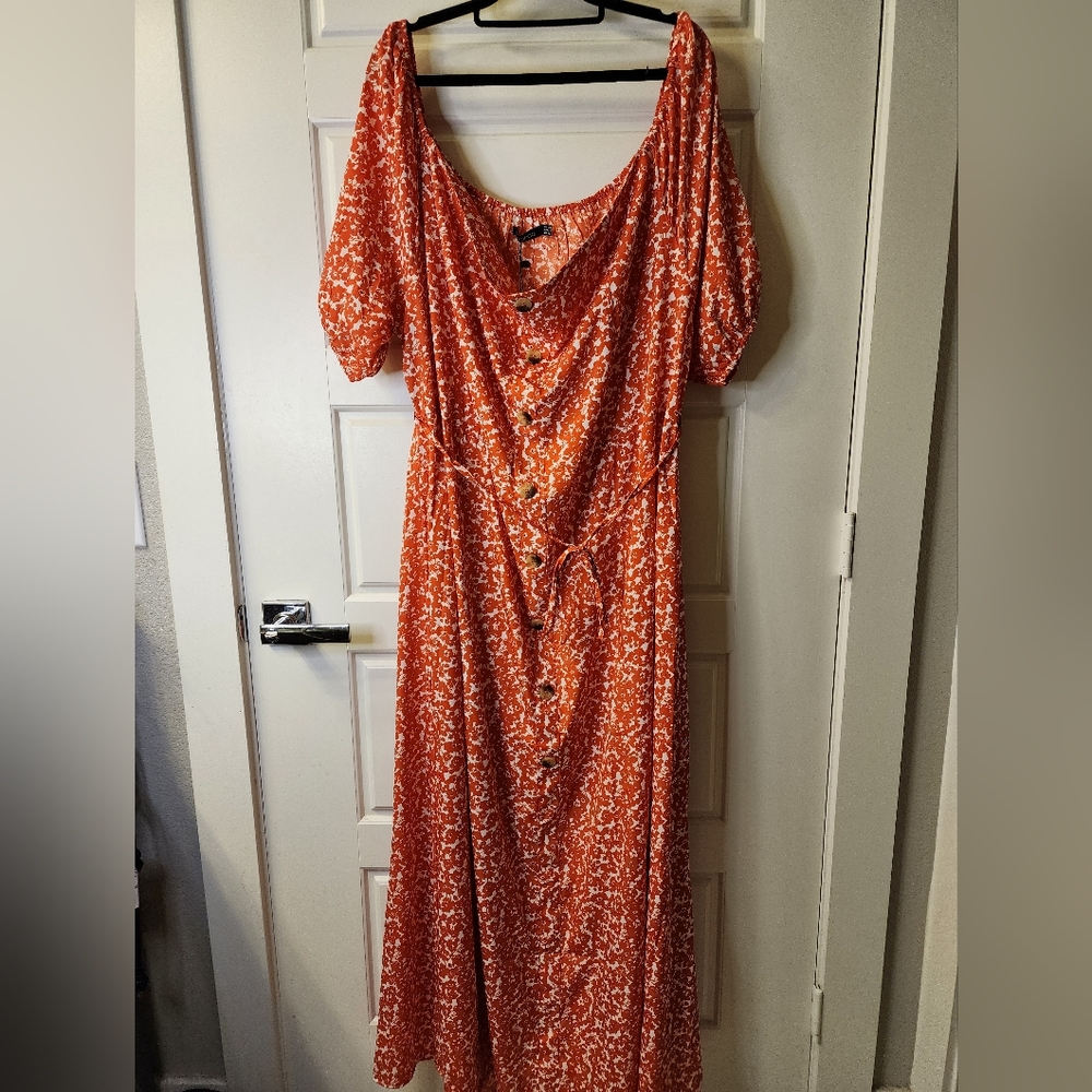 BOOHOO Size 24 Orange Floral Maxi Dress